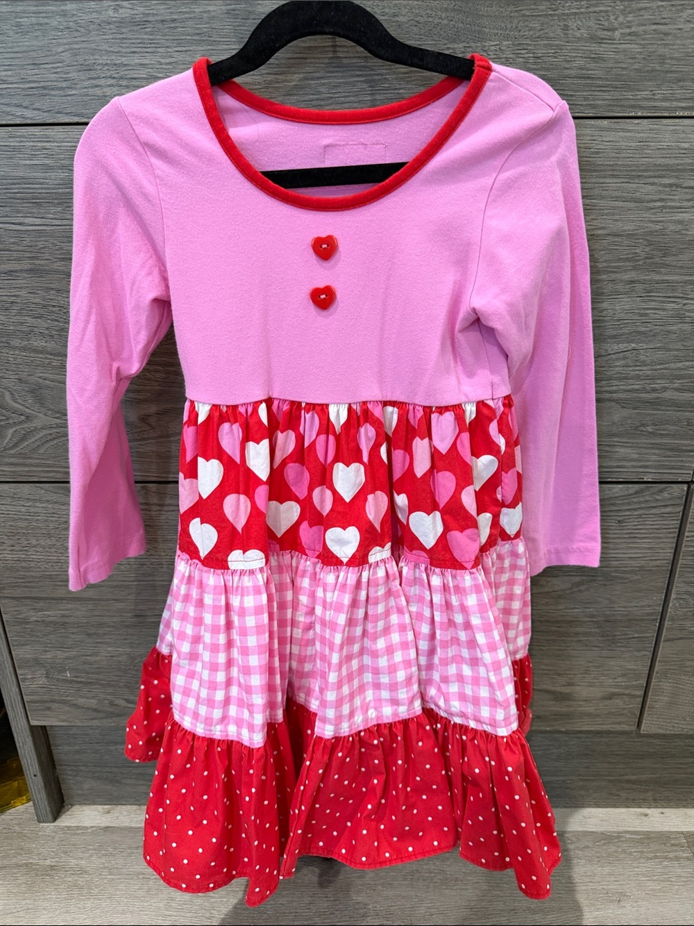 Eleanor Rose Pink and Red Heart Tiered Casual Dress